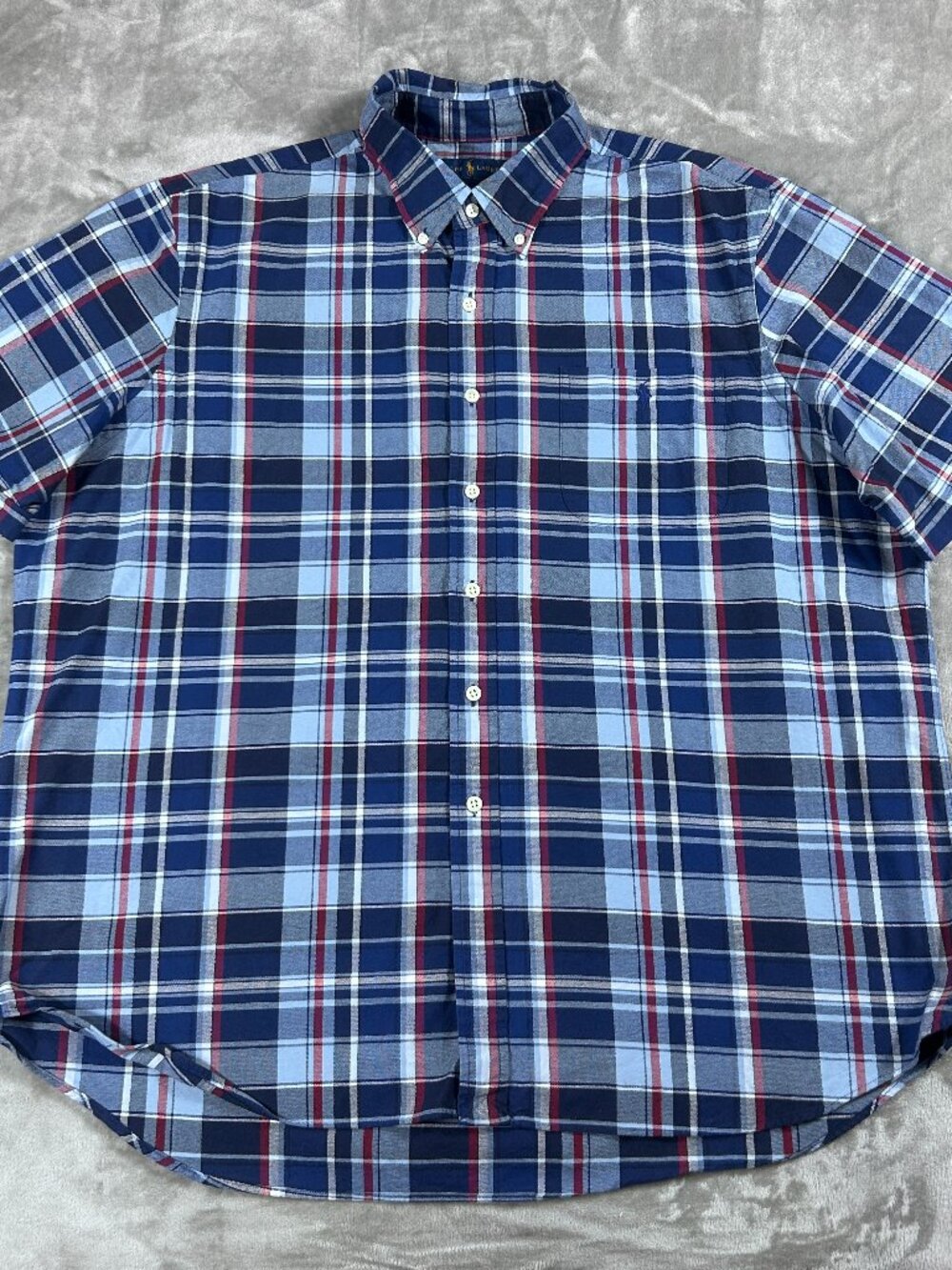 Polo Ralph Lauren Oxford Shirt XXL Blue Plaid Button Down Classic Preppy Weekend